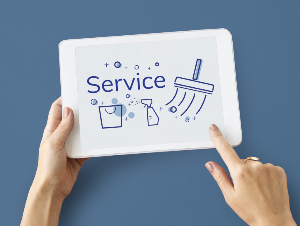 illustration of home cleaning service on digital tablet